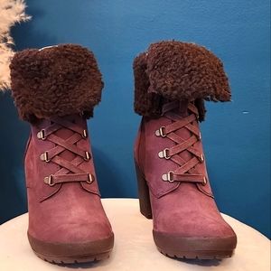 Timberland Camdale Purple Chunky Heel Combat Boot, Fleece Lining, Size 8.5, NWOT